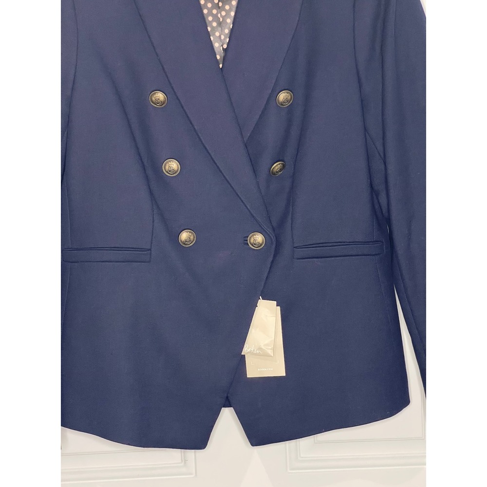 Boden Women's Size 10 Navy Blue Double Breasted Crest Button Blazer NWT - Picture 2 of 12
